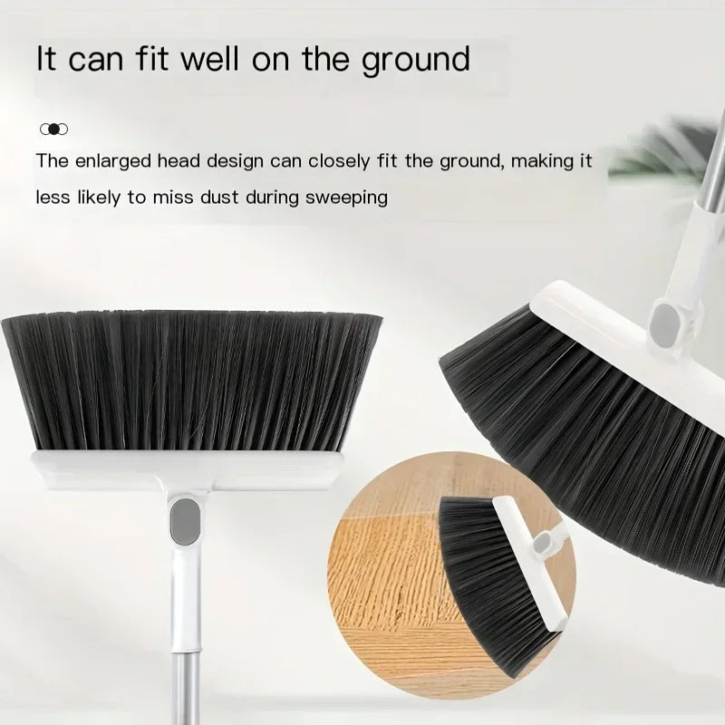 3-in-1 Rotatable Foldable Magnetic Broom and Dustpan Set with Thick Bristles for Pet Hair Removal Home Cleaning