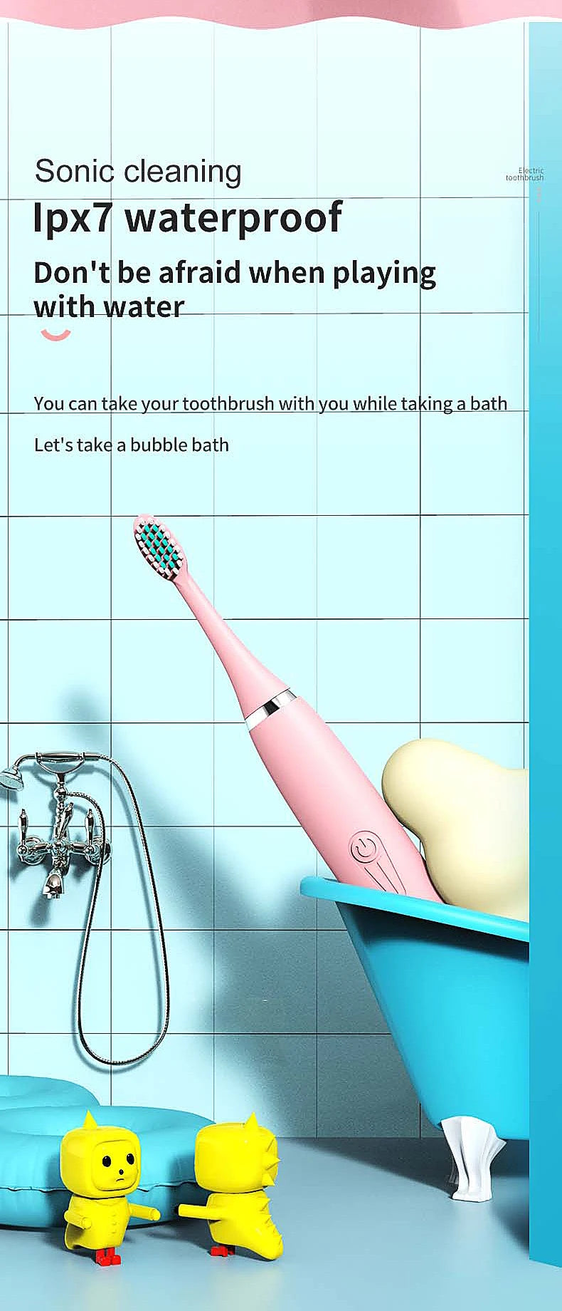 Children's Electric Toothbrush with 5 Replacement Heads Kids Cartoon Ultrasonic Sonic Battery Tooth Brushes Electric Toothbrush