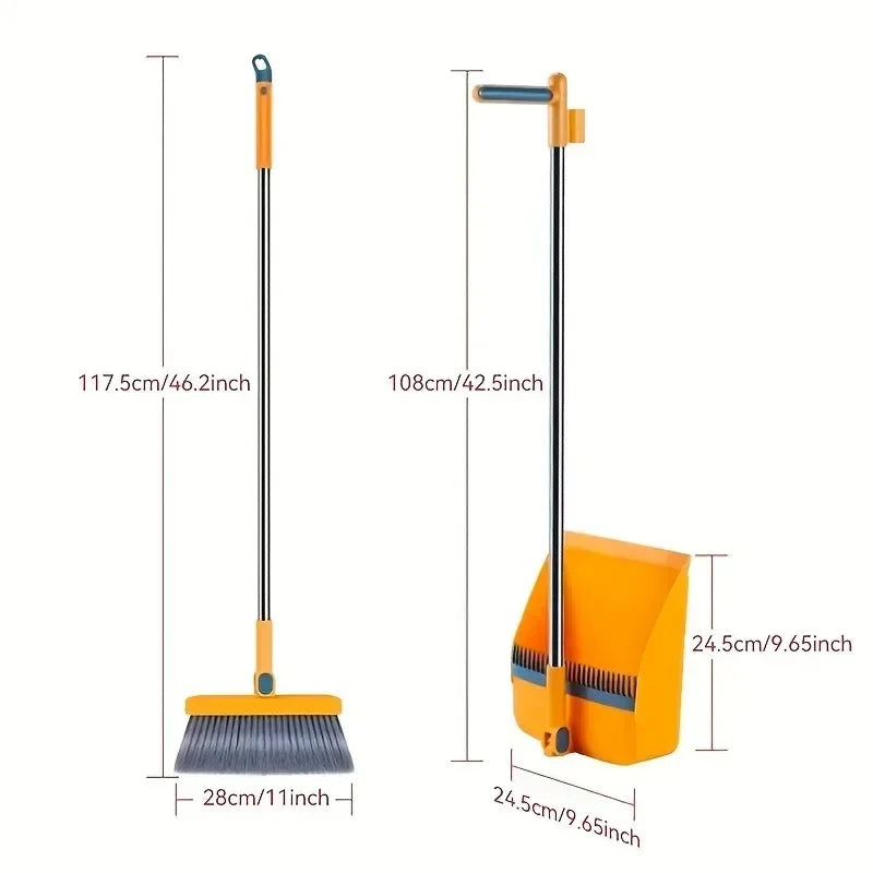 3-in-1 Rotatable Foldable Magnetic Broom and Dustpan Set with Thick Bristles for Pet Hair Removal Home Cleaning