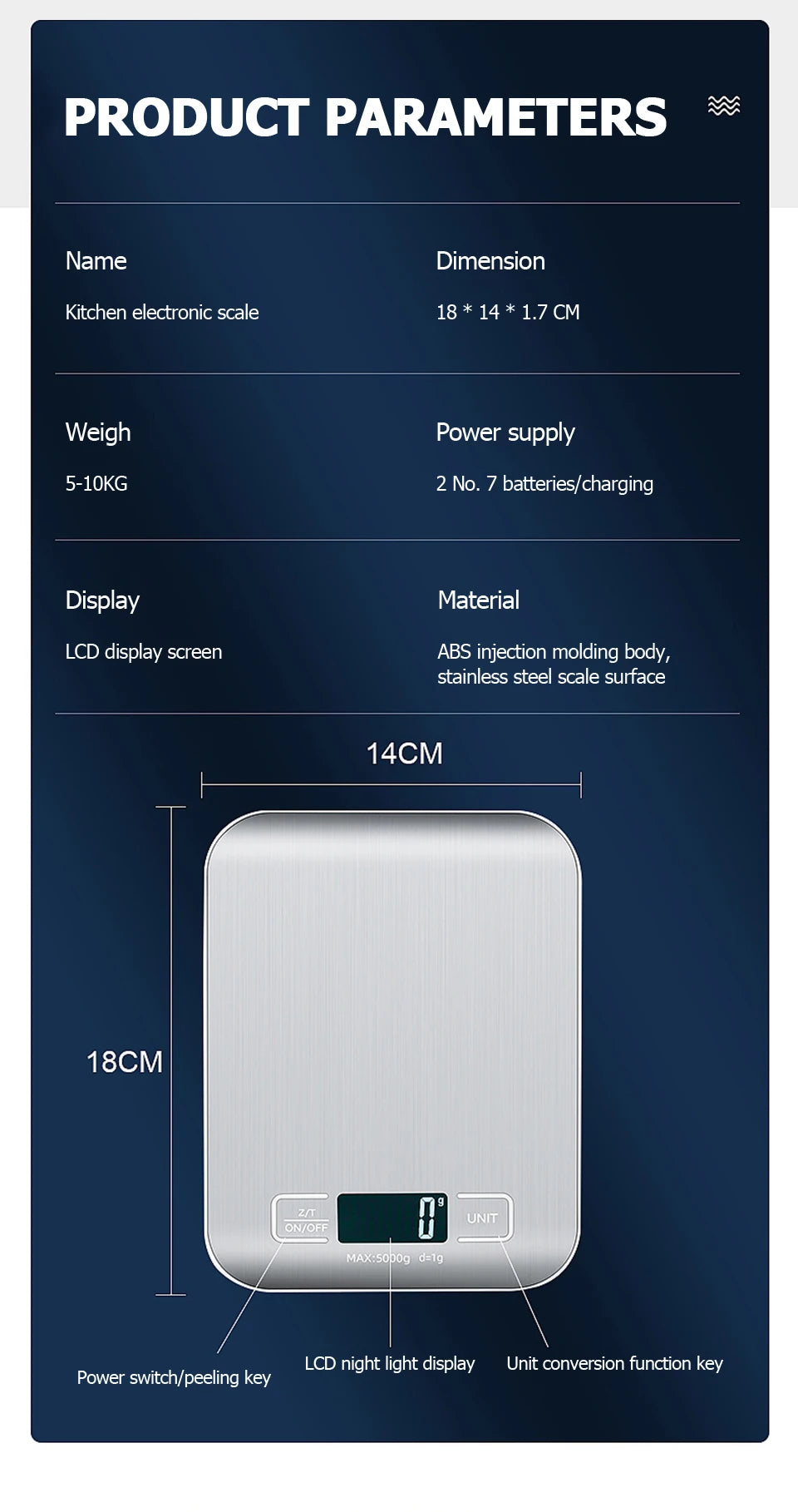 Báscula de cocina digital de 5 kg/10 kg con pantalla LCD, báscula electrónica de acero inoxidable, para el hogar, joyería, alimentos, aperitivos, herramientas para hornear