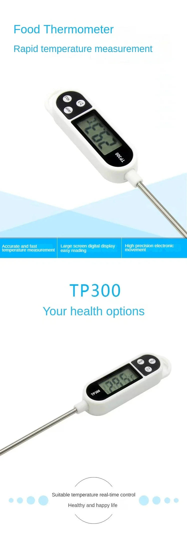 Digital Kitchen Thermometer Digital Temperature MeasuringTool for Meat Electronic Food Thermometer LCD Display Food Thermometer