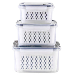 Lot de 3 boîtes de conservation pour réfrigérateur avec couvercles et passoire, boîtes de rangement pour fruits et légumes