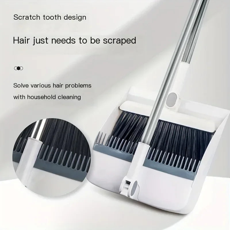 3-in-1 Rotatable Foldable Magnetic Broom and Dustpan Set with Thick Bristles for Pet Hair Removal Home Cleaning
