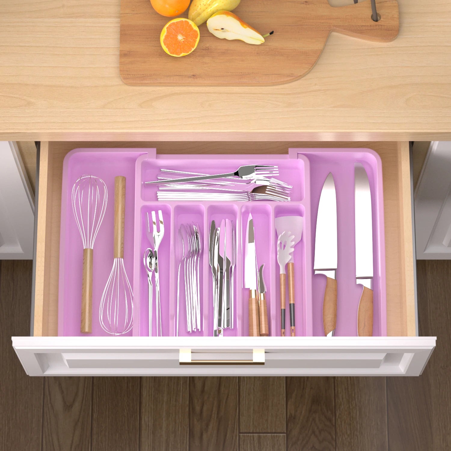 Silverware Drawer Organizer, Expandable Utensil Tray for Kitchen, BPA Free Flatware and Cutlery Holder, Adjustable Plastic Stora