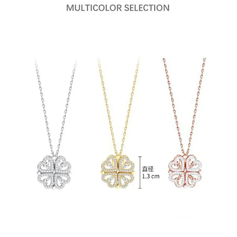 Collier pendentif magnétique Love pour femme, collier trèfle en forme de cœur, pendentif porte-bonheur 4 en 1, bijoux cadeau