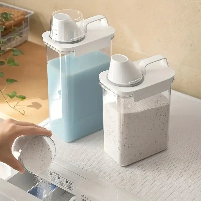 Dispensador hermético de detergente para ropa, caja de almacenamiento de polvo, recipiente transparente para detergente líquido con tapas, tarro