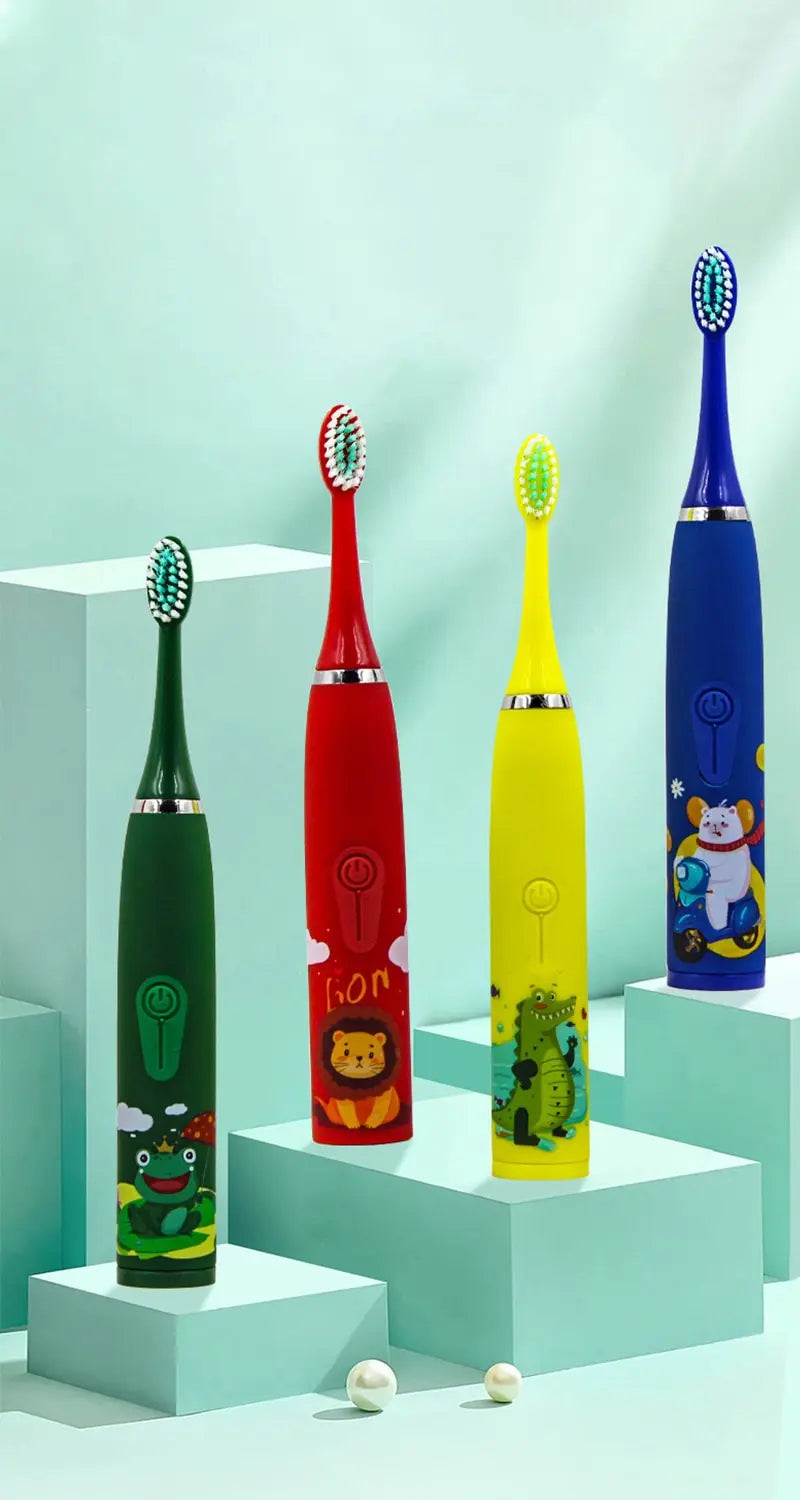 Children's Electric Toothbrush with 5 Replacement Heads Kids Cartoon Ultrasonic Sonic Battery Tooth Brushes Electric Toothbrush