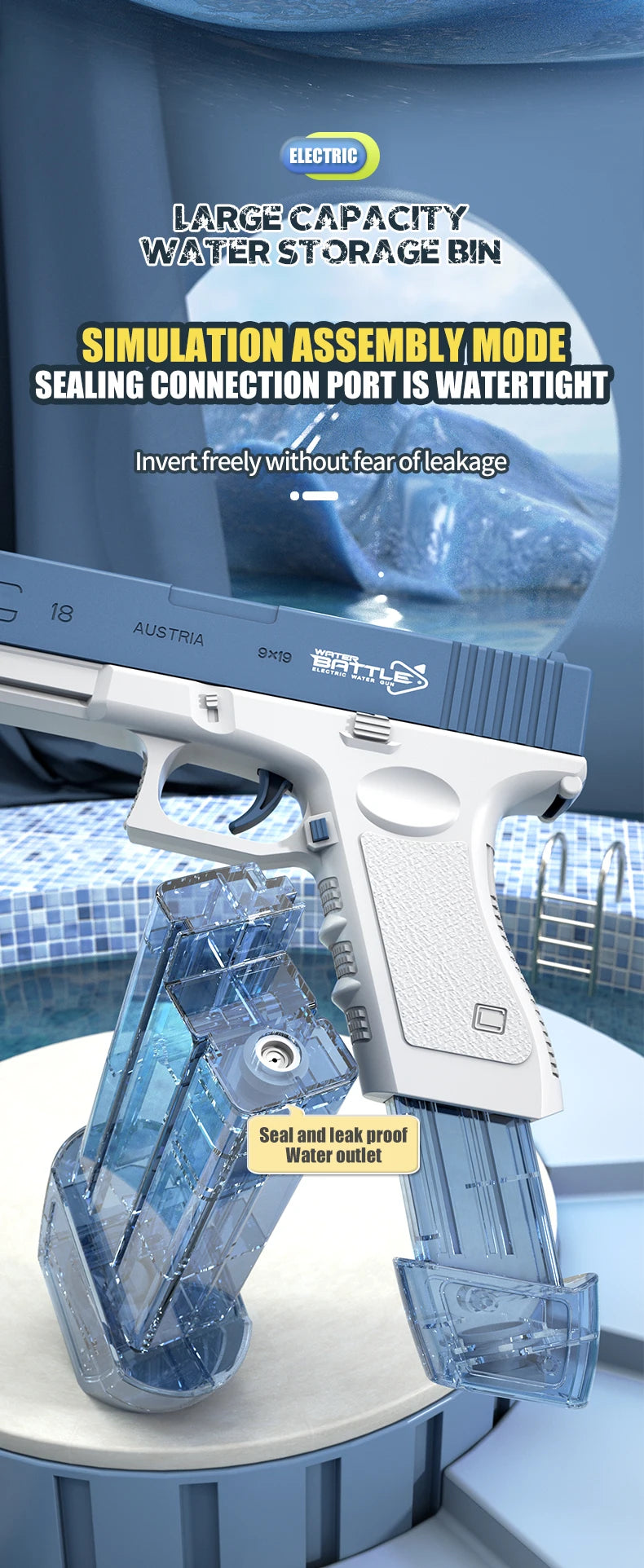 Pistolet à eau électrique, pistolet à eau automatique, grande capacité, jouet pour l'été, la plage, la piscine, les fêtes