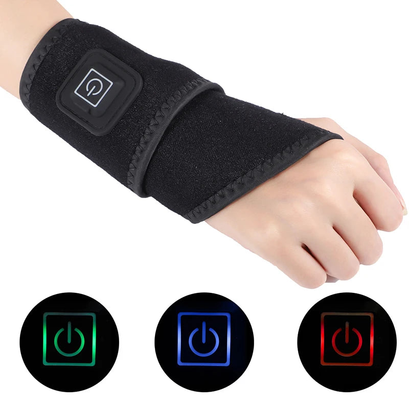 Manga de soporte para muñeca con calefacción eléctrica, protector de muñeca ajustable, correa negra transpirable, herramienta para proteger las articulaciones de las manos y los deportes.