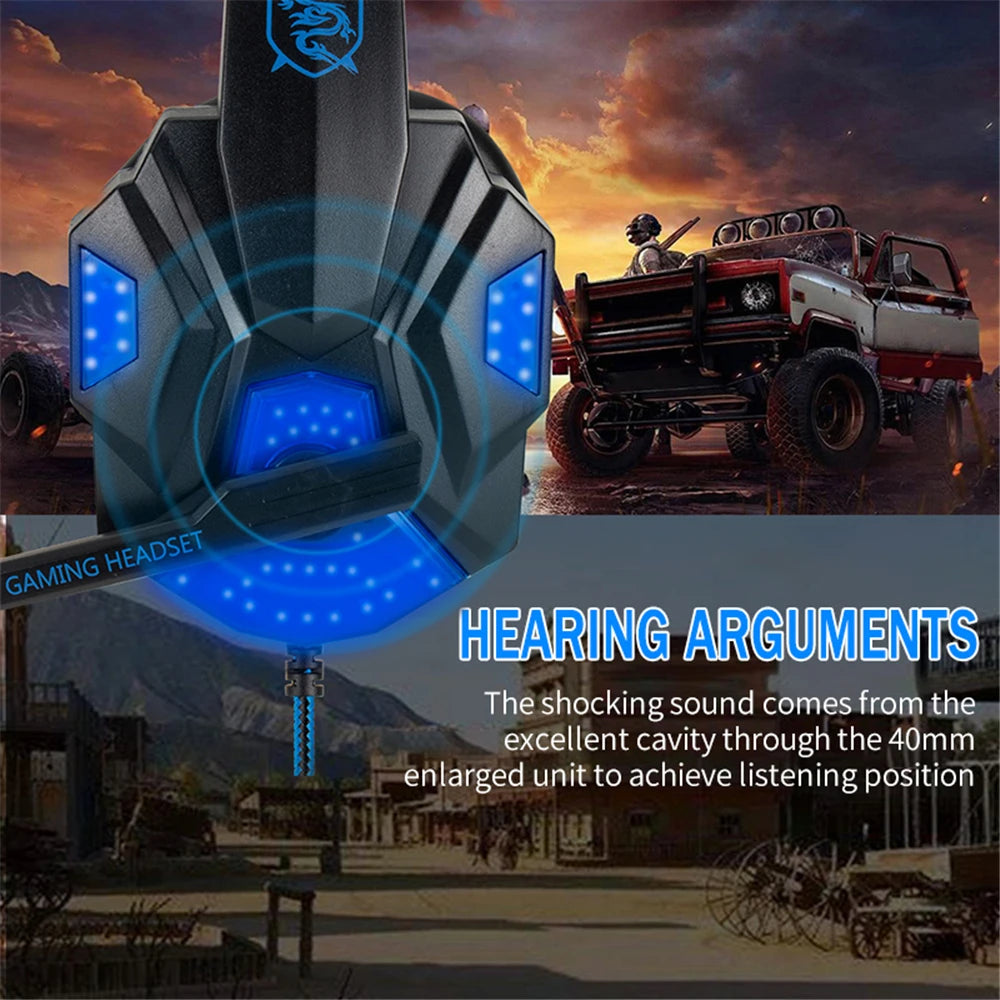 Auriculares para juegos con luz LED, micrófono, estéreo, graves profundos, para PC, portátil, PS4, Xbox