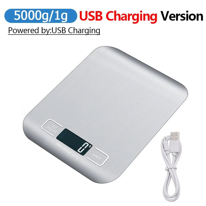 Báscula de cocina digital de 5 kg/10 kg con pantalla LCD, báscula electrónica de acero inoxidable, para el hogar, joyería, alimentos, aperitivos, herramientas para hornear