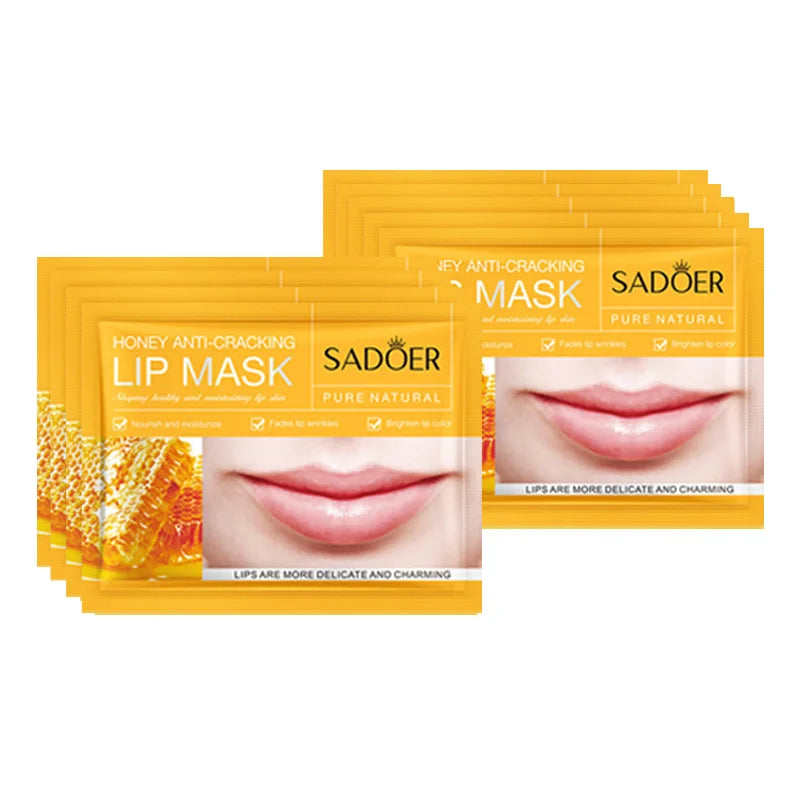 10pcs SADOER Fruits Moisturizing Lip Mask Lips Skin Care Nourishing Hydrating Crystal Collagen Gel Lip Patches Lips Plumper