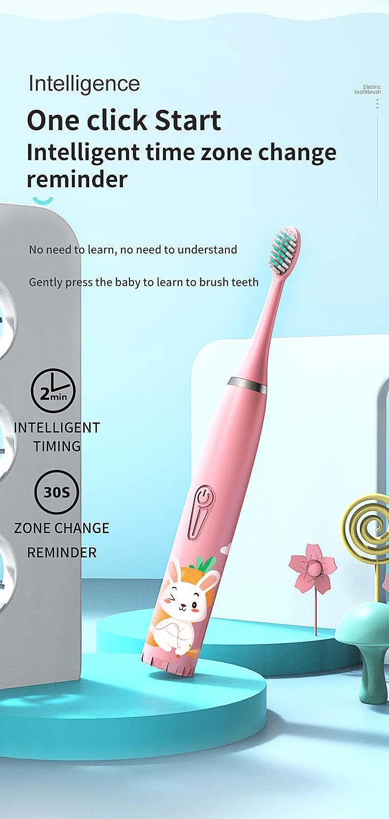 Children's Electric Toothbrush with 5 Replacement Heads Kids Cartoon Ultrasonic Sonic Battery Tooth Brushes Electric Toothbrush