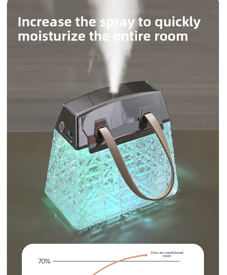 Crystal Bag Air Humidifier 300ML USB Rechargeable Aroma Diffuser Essential Oils Color Lights Mist Sprayer for Home Bedroom Gift