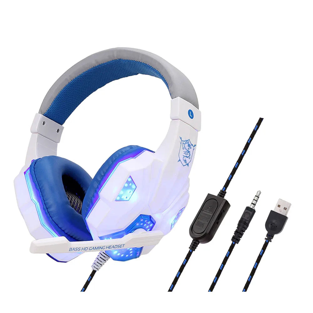 Auriculares para juegos con luz LED, micrófono, estéreo, graves profundos, para PC, portátil, PS4, Xbox