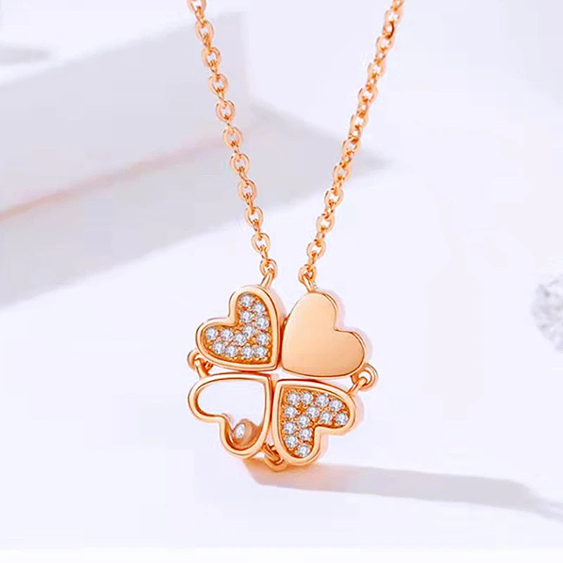 Collier pendentif magnétique Love pour femme, collier trèfle en forme de cœur, pendentif porte-bonheur 4 en 1, bijoux cadeau