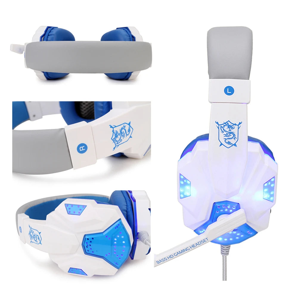 Auriculares para juegos con luz LED, micrófono, estéreo, graves profundos, para PC, portátil, PS4, Xbox