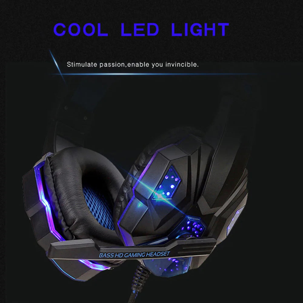 Auriculares para juegos con luz LED, micrófono, estéreo, graves profundos, para PC, portátil, PS4, Xbox