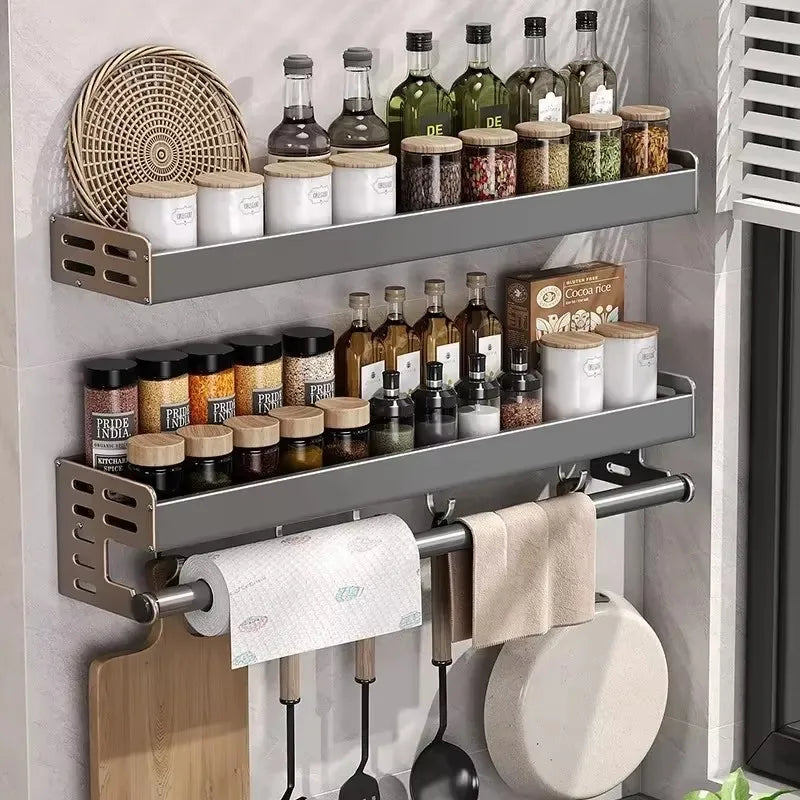 Estante de especias de cocina de pared, estante para condimentos, estante multifuncional para utensilios domésticos, organizadores colgantes de cocina