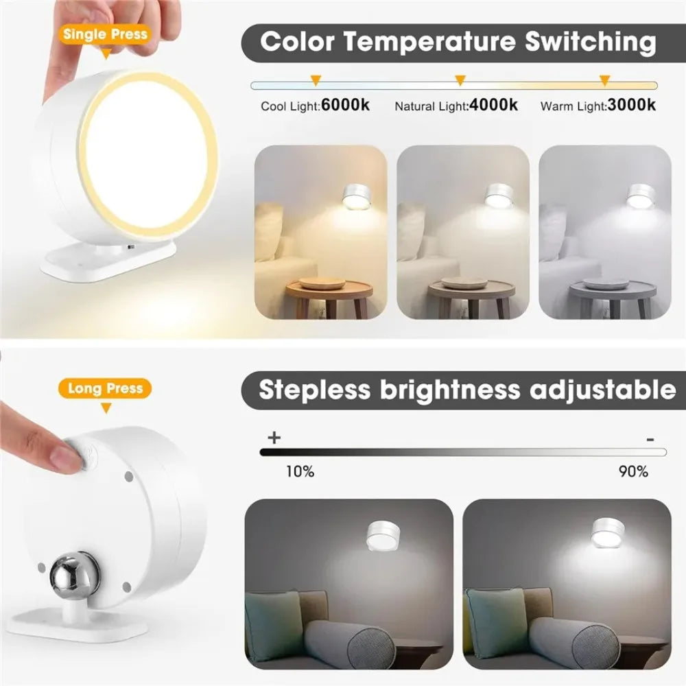 Magnetic LED Wall Light Night Dimmable Magnetic Picture Lights 360° Rotation Touch Remote Control Cabinet Spotlight Night Lamp