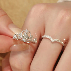 Stainless Steel 2PCS Crystal Crown Adjustable Ring Irregular Geometry Vintage Rings Set for Women Girls New Fashion Jewelry Gift