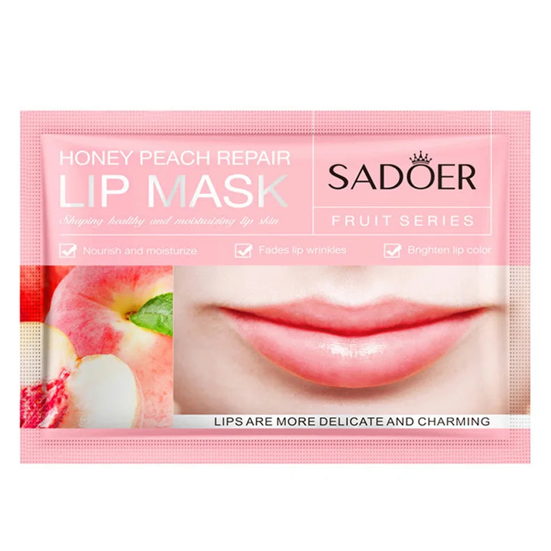 10pcs SADOER Fruits Moisturizing Lip Mask Lips Skin Care Nourishing Hydrating Crystal Collagen Gel Lip Patches Lips Plumper