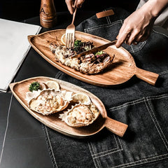 Japanese Style High Aesthetic Wooden Leaf Shaped Afternoon Tea Snack Tray,  Western Food Sushi Tray Dessert Fruits Dining Plate