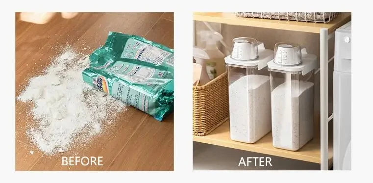 Dispensador hermético de detergente para ropa, caja de almacenamiento de polvo, recipiente transparente para detergente líquido con tapas, tarro