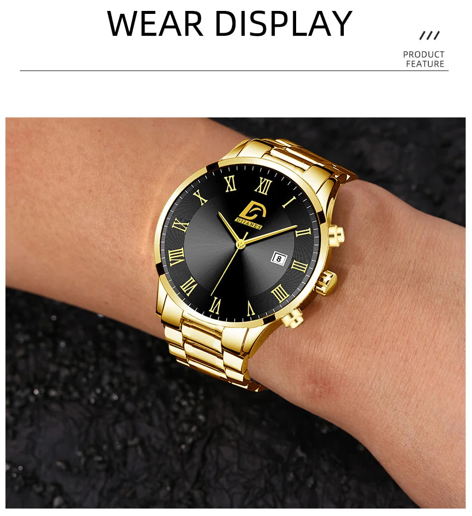 Montres à quartz minimalistes pour hommes, montre-bracelet de luxe en or, montre-bracelet pour hommes, montre-bracelet décontractée avec calendrier