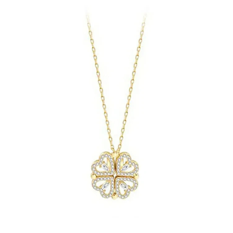 Collier pendentif magnétique Love pour femme, collier trèfle en forme de cœur, pendentif porte-bonheur 4 en 1, bijoux cadeau