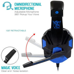 Auriculares para juegos con luz LED, micrófono, estéreo, graves profundos, para PC, portátil, PS4, Xbox