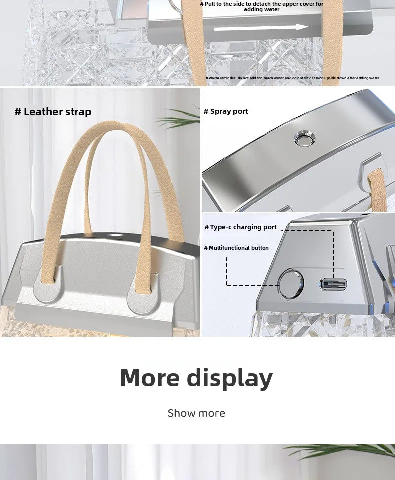 Crystal Bag Air Humidifier 300ML USB Rechargeable Aroma Diffuser Essential Oils Color Lights Mist Sprayer for Home Bedroom Gift
