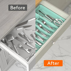 Silverware Drawer Organizer, Expandable Utensil Tray for Kitchen, BPA Free Flatware and Cutlery Holder, Adjustable Plastic Stora