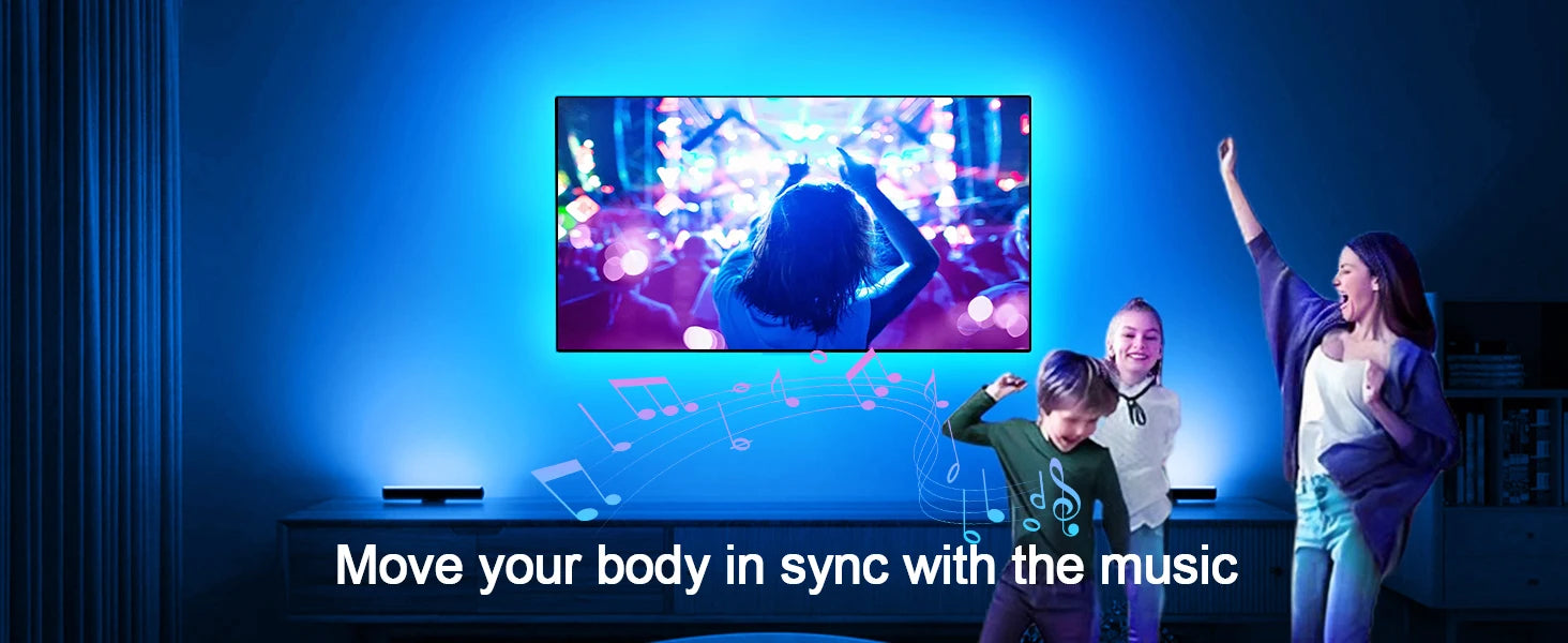 GIPOYENT TV LED Backlight Light Strip Bluetooth APP Control Music Sync RGB Color Changi Backlight For TV 32-60 Inch 3M-10M