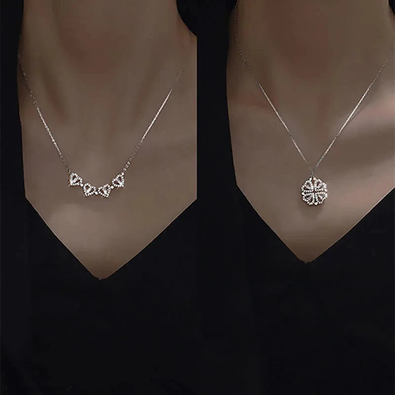 Collier pendentif magnétique Love pour femme, collier trèfle en forme de cœur, pendentif porte-bonheur 4 en 1, bijoux cadeau