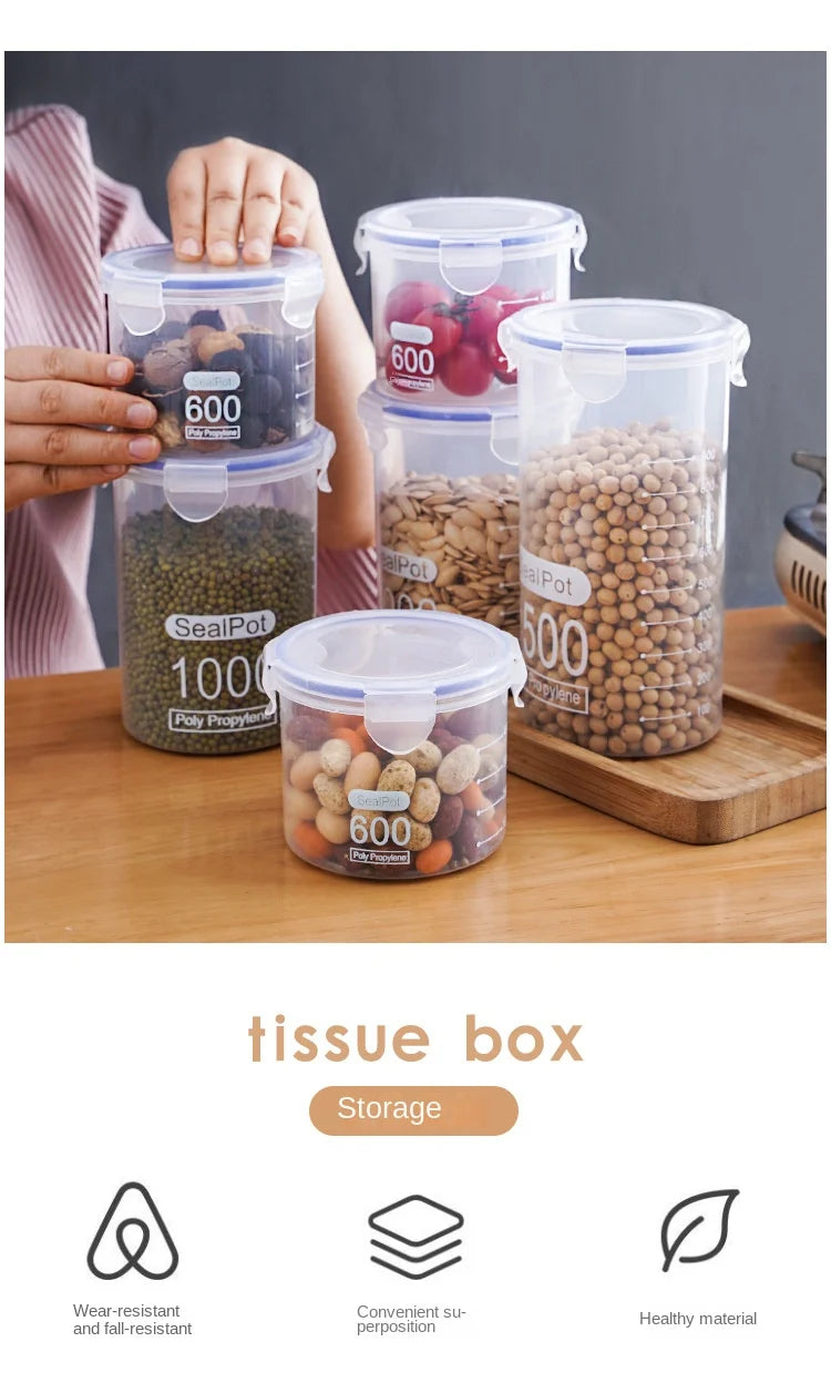 Tanque sellado de plástico de gran capacidad, cajón para verduras, cocina, organizador de almacenamiento de granos con báscula, caja sellada, frasco transparente, contenedor de especias
