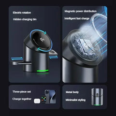 New Smart 15W Qi2 3 In 1 Magsafe Magnetic Autorotation Wireless Charger For iPhone iWatch Airpods Fast Charging Dock Station