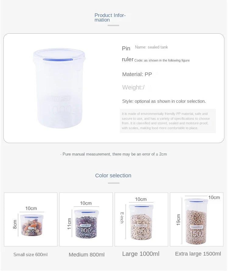 Tanque sellado de plástico de gran capacidad, cajón para verduras, cocina, organizador de almacenamiento de granos con báscula, caja sellada, frasco transparente, contenedor de especias