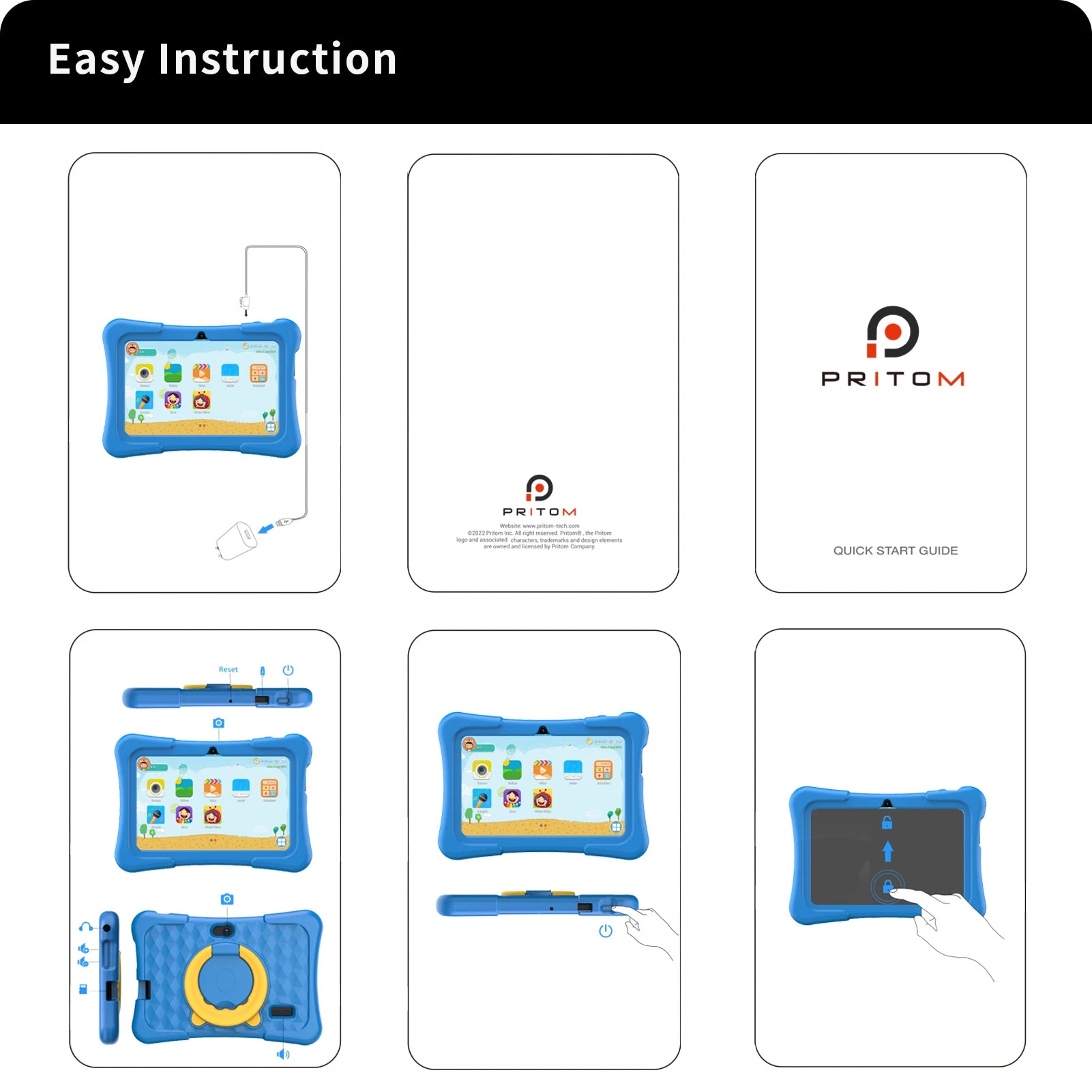 PRITOM Tablet for Kids 7 Inch Android 11 32 GB WiFi Bluetooth Dual Camera Educational Software Installed with Proof Case