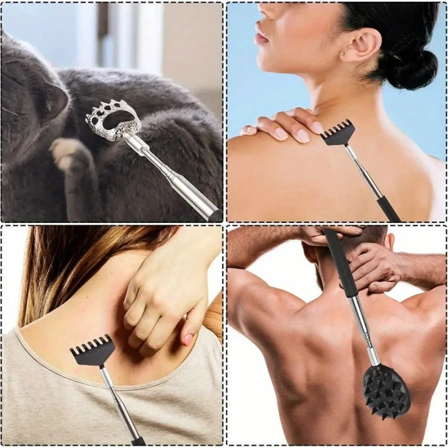 Extendable Cactus Back Scratcher with 1/4-inch & 1/2-inch Spikes, Retractable One-Hand Itch Stick for Men & Women, Durable PVC