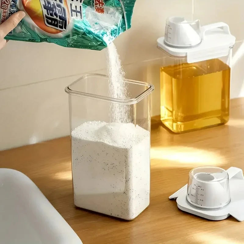 Dispensador hermético de detergente para ropa, caja de almacenamiento de polvo, recipiente transparente para detergente líquido con tapas, tarro