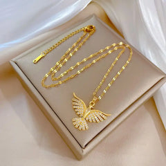 New Sparkly 18K Gold Plated Vintage Phoenix Pendant Necklaces For Women Retro Style Female Daily Wear Stainless Steel Neck Chain
