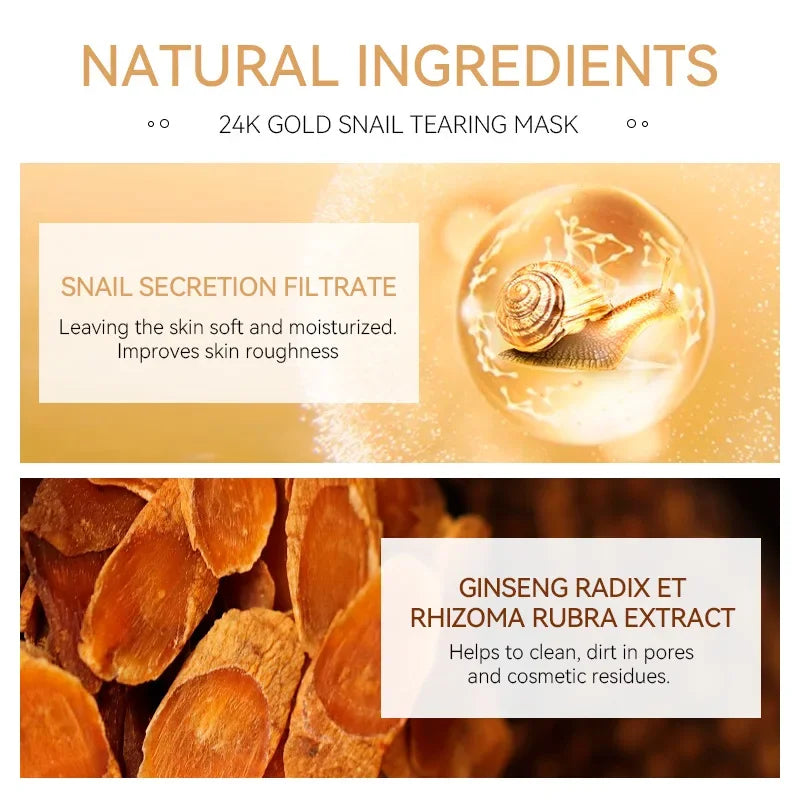 Masque LAIKOU 24K Gold SNAIL TEARING, nettoyant en profondeur, élimine les points noirs, soin du visage, 50 g