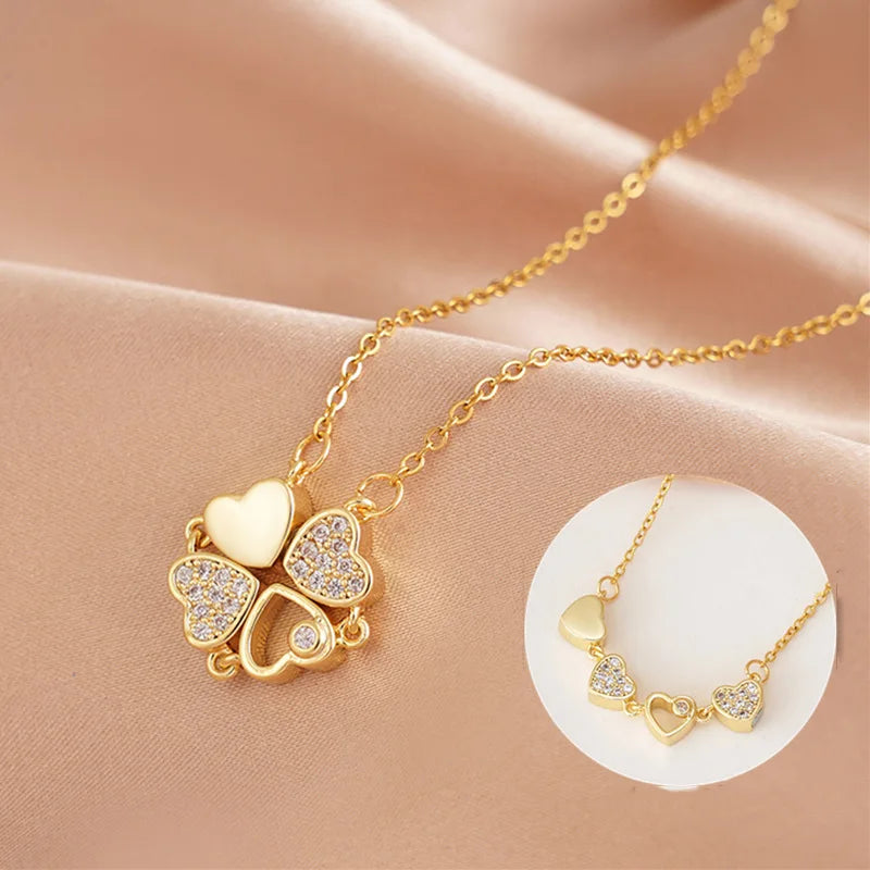 Collier pendentif magnétique Love pour femme, collier trèfle en forme de cœur, pendentif porte-bonheur 4 en 1, bijoux cadeau