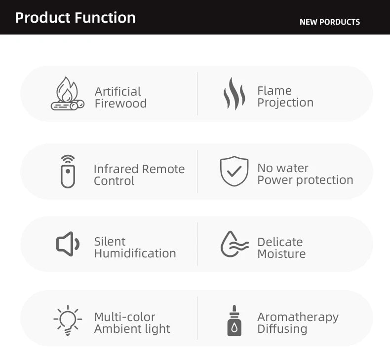 Flame Humidifier Simulated Fireplace At Night Time Remote Control Bass Large Spray Aroma Diffuser Oil Christmas Gifts