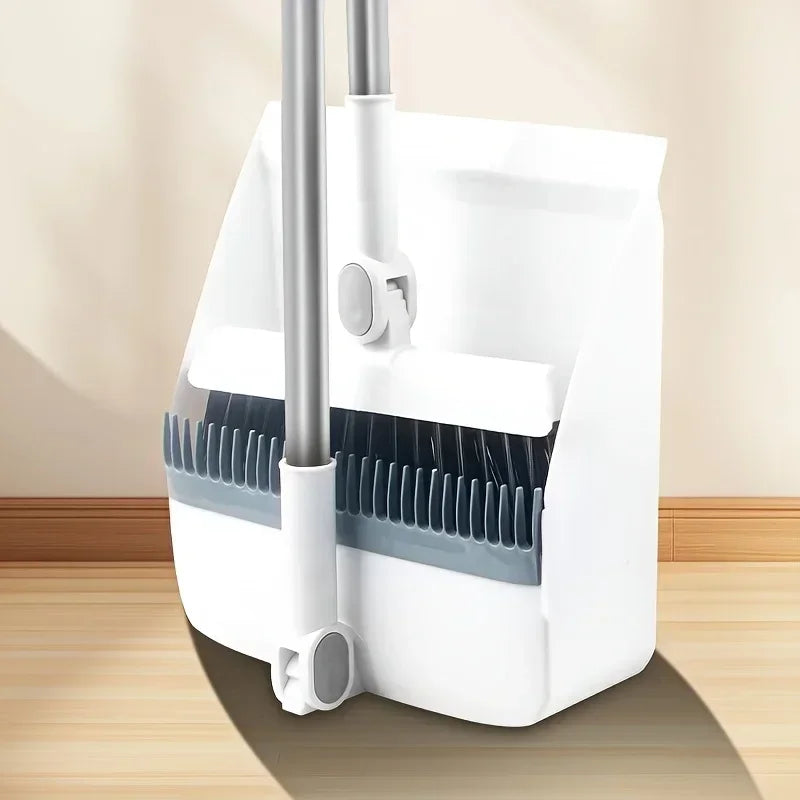 3-in-1 Rotatable Foldable Magnetic Broom and Dustpan Set with Thick Bristles for Pet Hair Removal Home Cleaning