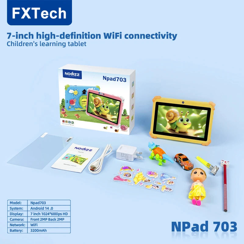 Kids Tablet 4GB + 128GB Memory Napd 703 Tablet 4 Core 7.01 HD Display 3200mAh WIFI-5G Android 14 Tablets for Children Girls 2025