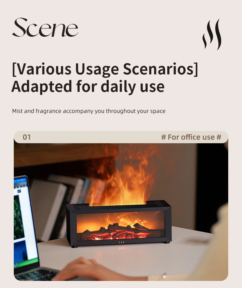 Flame Humidifier Simulated Fireplace At Night Time Remote Control Bass Large Spray Aroma Diffuser Oil Christmas Gifts
