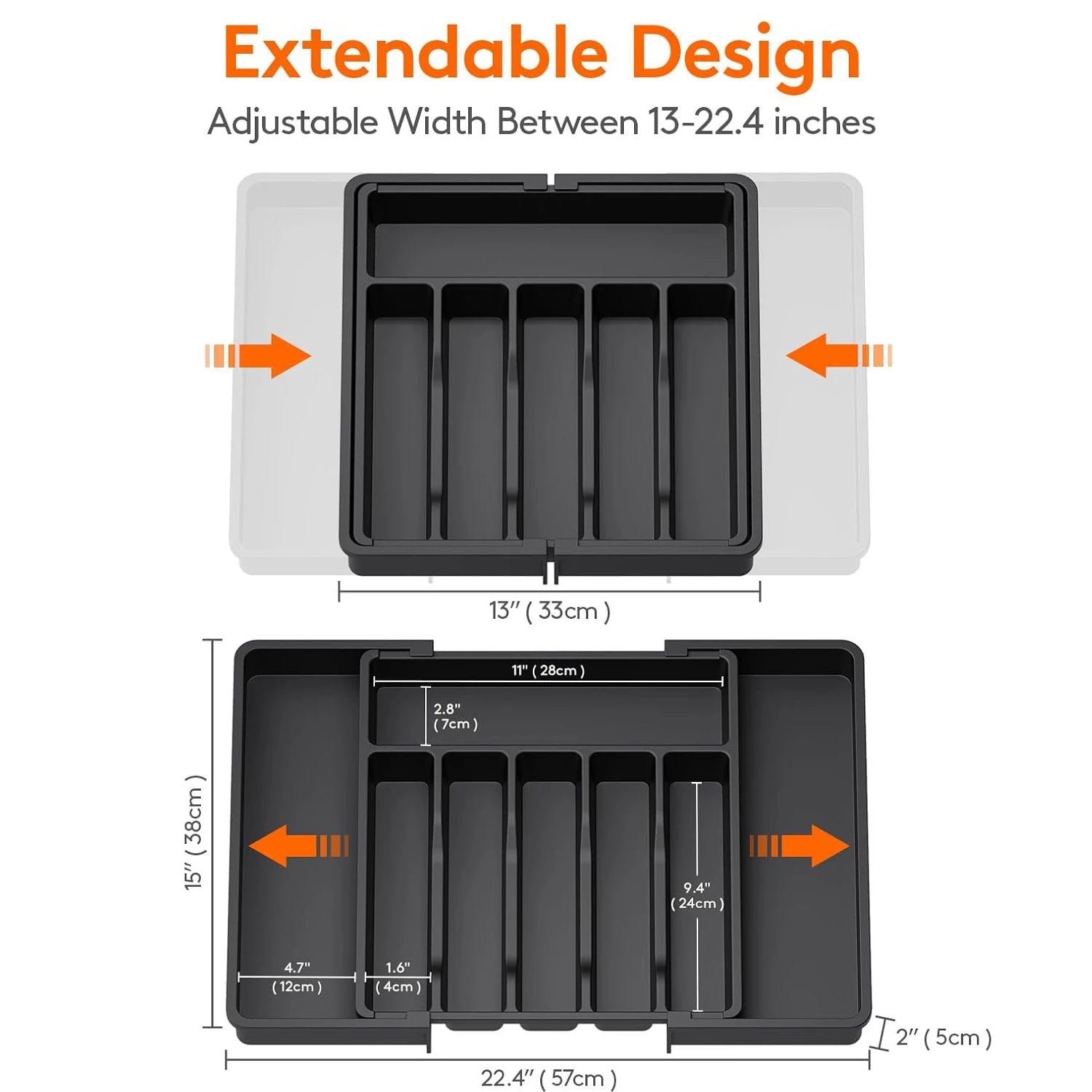 Silverware Drawer Organizer, Expandable Utensil Tray for Kitchen, BPA Free Flatware and Cutlery Holder, Adjustable Plastic Stora