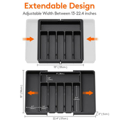 Silverware Drawer Organizer, Expandable Utensil Tray for Kitchen, BPA Free Flatware and Cutlery Holder, Adjustable Plastic Stora